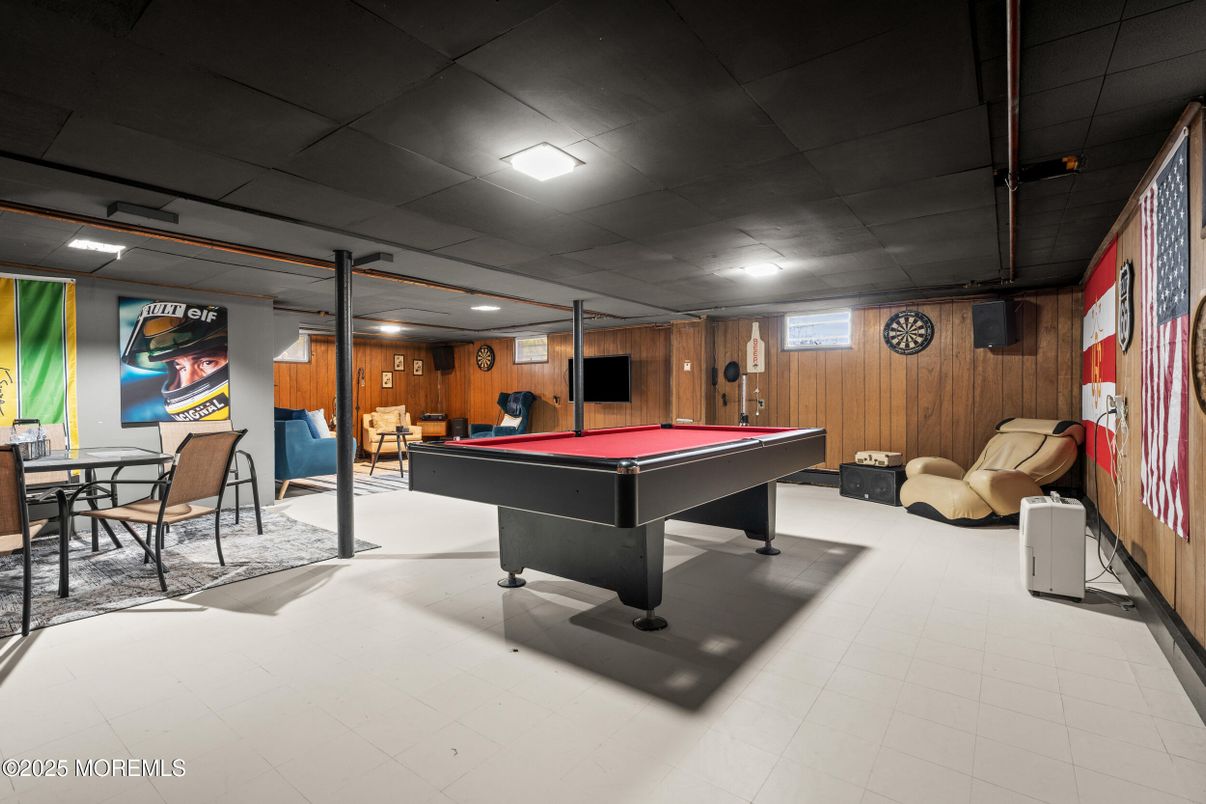 Billiard Table, Game Room, Interior, Recessed Lighting, Wooden Walls