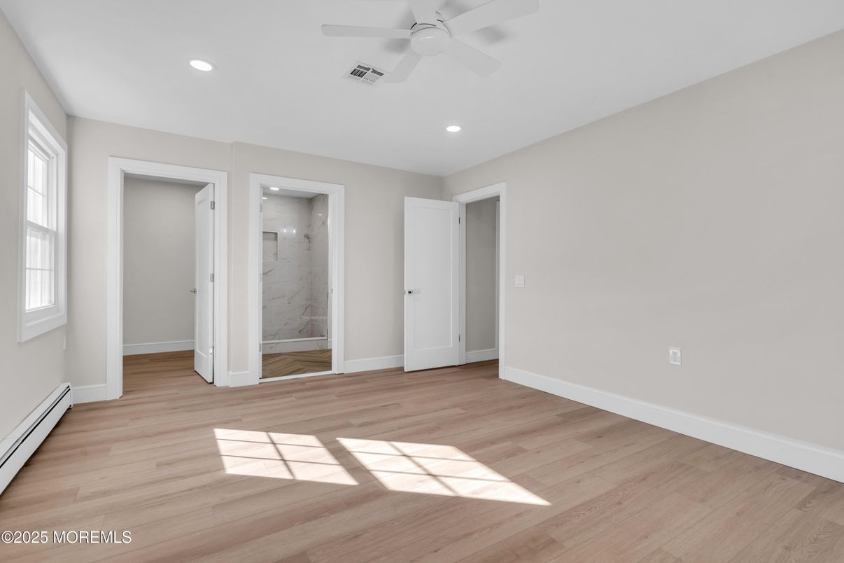 Bathroom, Empty room, Interior, Recessed Lighting, Wood Texture Flooring