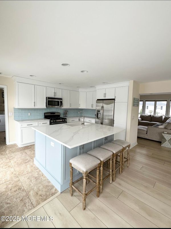 Interior, Kitchen, Living room, Recessed Lighting, Stainless Steel Appliances, Wood Texture Flooring