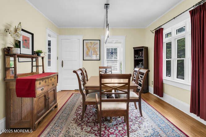 Dining room, Interior, Pendant Lights, Wood Texture Flooring