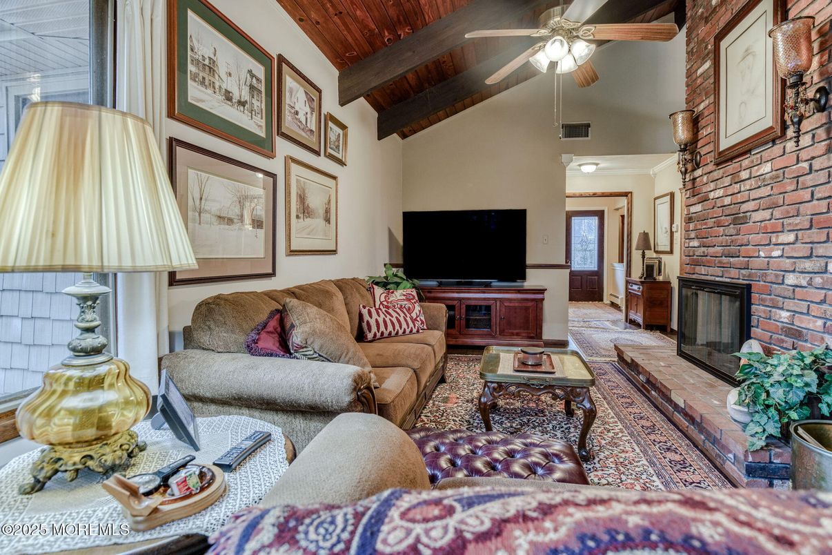 Fireplace, Interior, Living room, Stone Walls, Wooden Beams