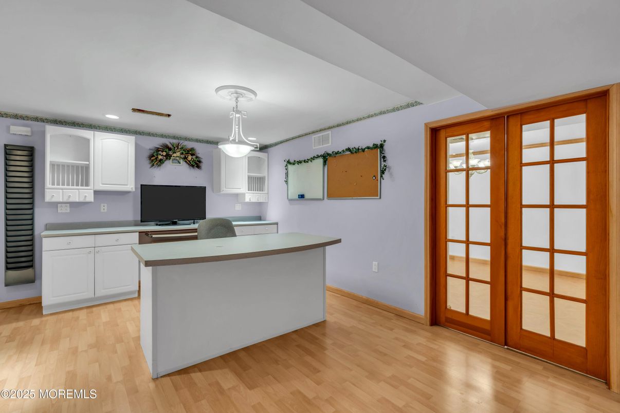 Home Office, Interior, Kitchen, Pendant Lights, Recessed Lighting, Wood Texture Flooring