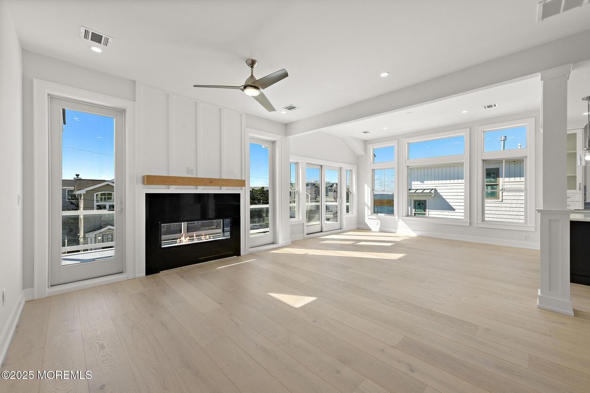Empty room, Fireplace, Interior, Recessed Lighting, Wood Texture Flooring