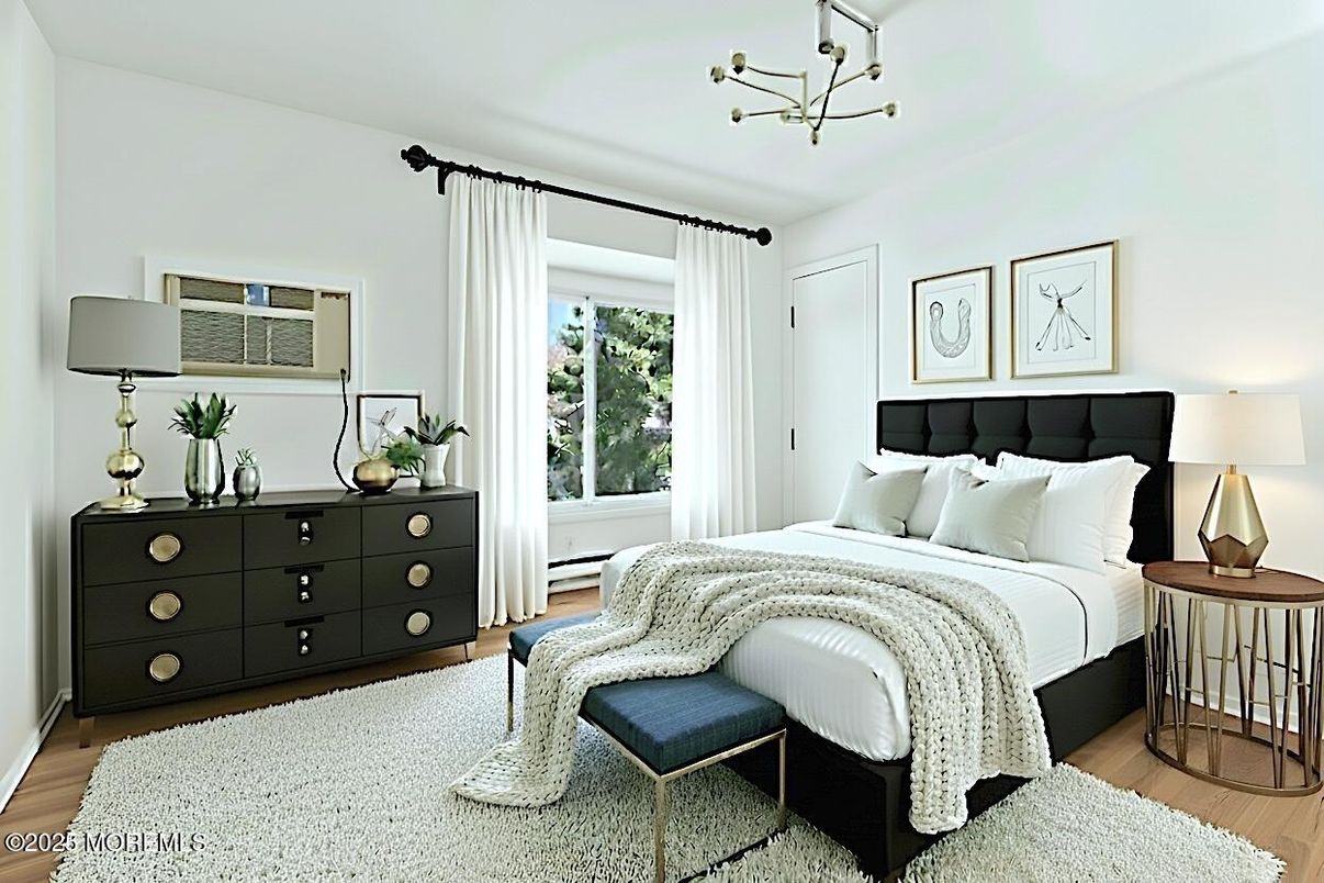 Bedroom, Interior, Pendant Lights, Wood Texture Flooring
