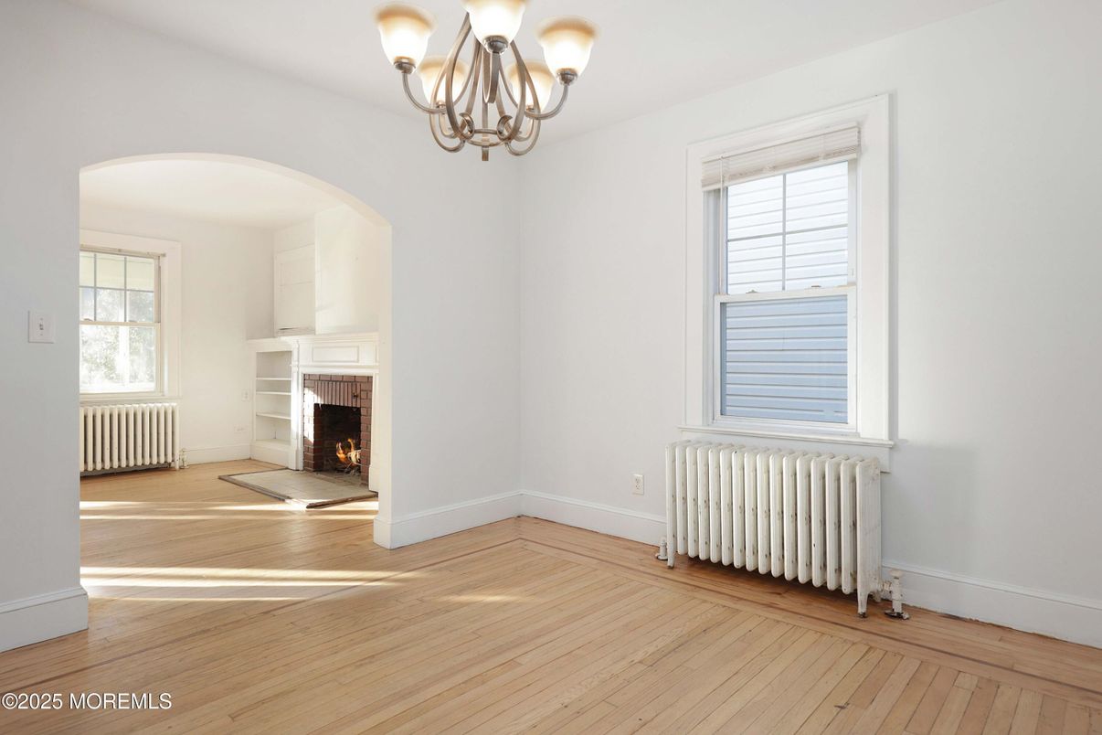 Chandelier, Empty room, Fireplace, Interior, Wood Texture Flooring
