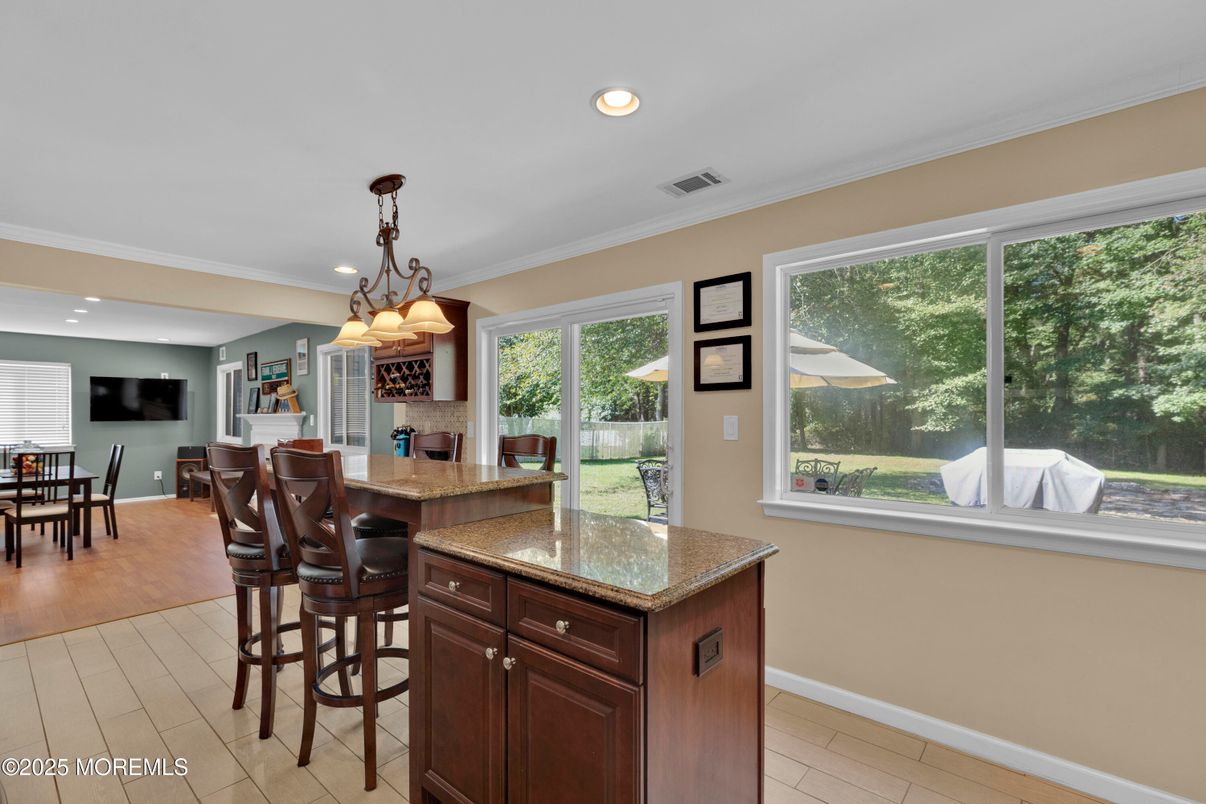 Chandelier, Dining room, Interior, Pendant Lights, Recessed Lighting, Wood Texture Flooring