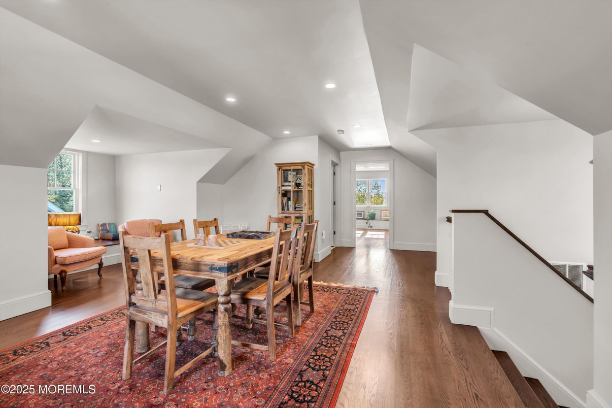 Dining room, Interior, Recessed Lighting, Wood Texture Flooring