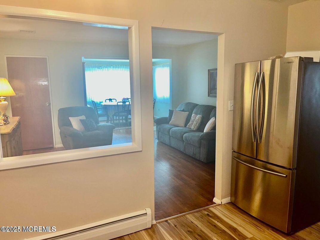 Interior, Kitchen, Living room, Stainless Steel Appliances, Wood Texture Flooring