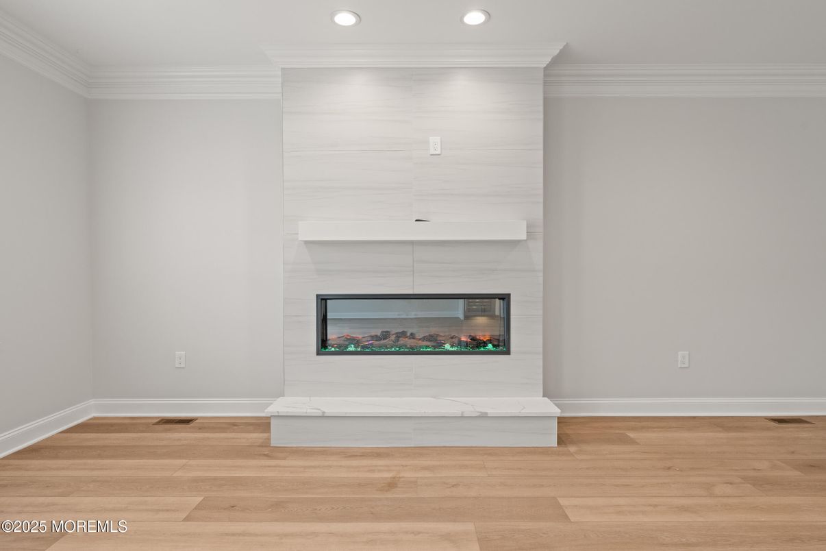 Fireplace, Interior, Recessed Lighting, Wood Texture Flooring