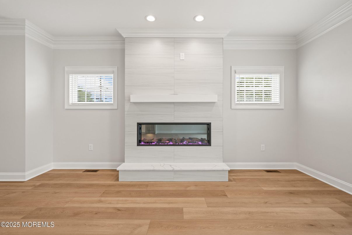 Fireplace, Interior, Recessed Lighting, Wood Texture Flooring