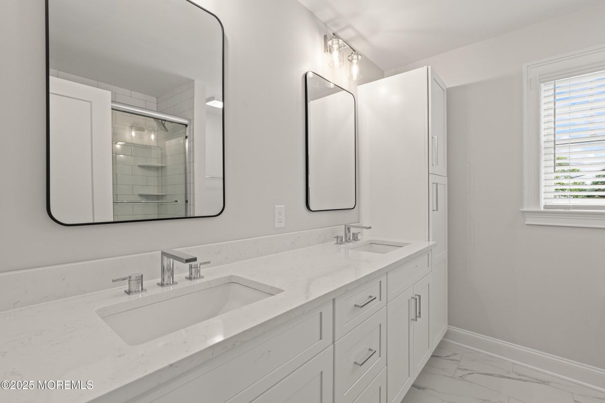 Bathroom, Dual Sink Vanities, Glass Shower, Interior, Marble