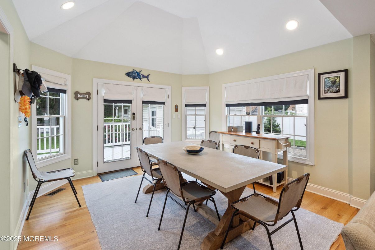 Dining room, Interior, Recessed Lighting, Wood Texture Flooring