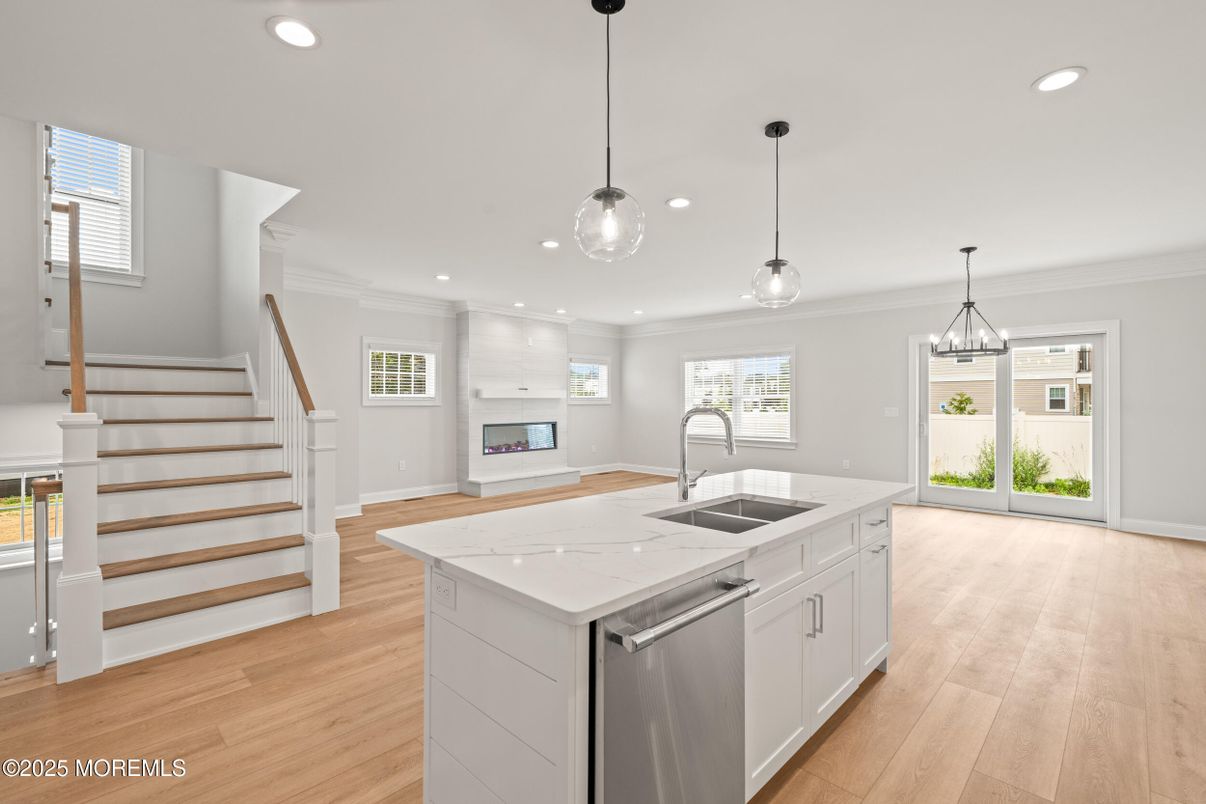 Interior, Kitchen, Pendant Lights, Recessed Lighting, Wood Texture Flooring