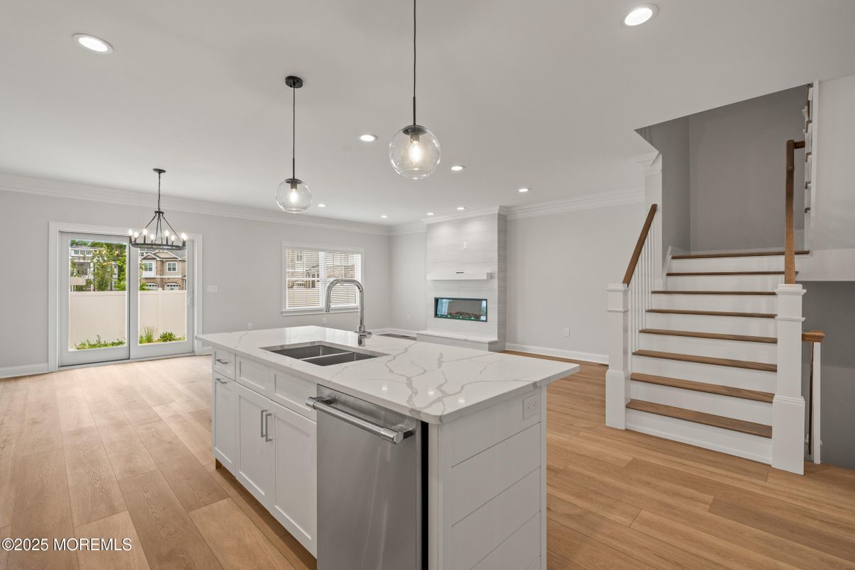 Interior, Kitchen, Pendant Lights, Recessed Lighting, Wood Texture Flooring