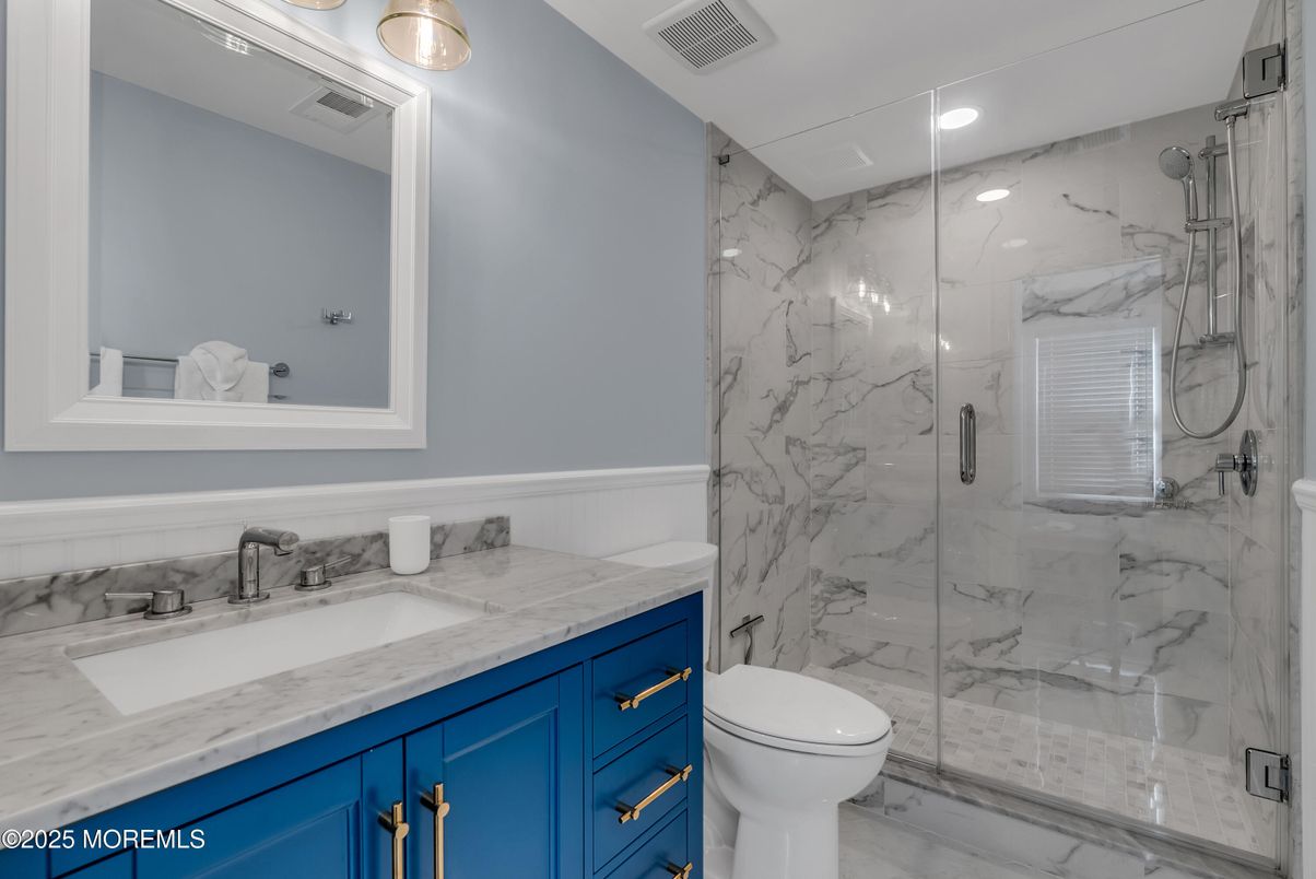 Bathroom, Glass Shower, Interior, Marble, Marble Walls, Recessed Lighting