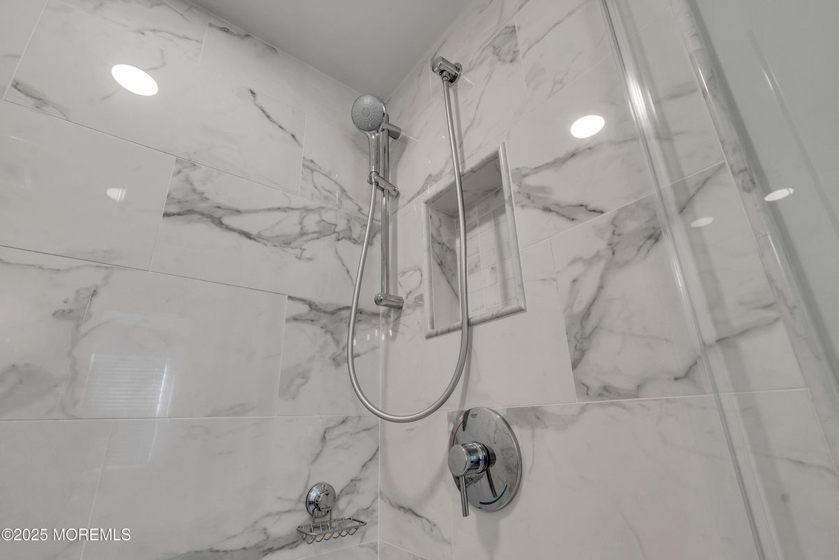 Bathroom, Glass Shower, Interior, Marble Walls, Recessed Lighting