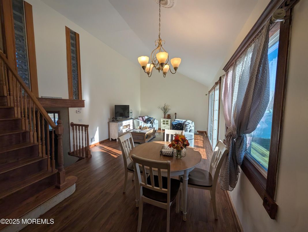 Chandelier, Dining room, Interior, Wood Texture Flooring