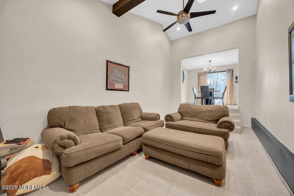 Chandelier, Dining room, Interior, Living room, Recessed Lighting, Wooden Beams