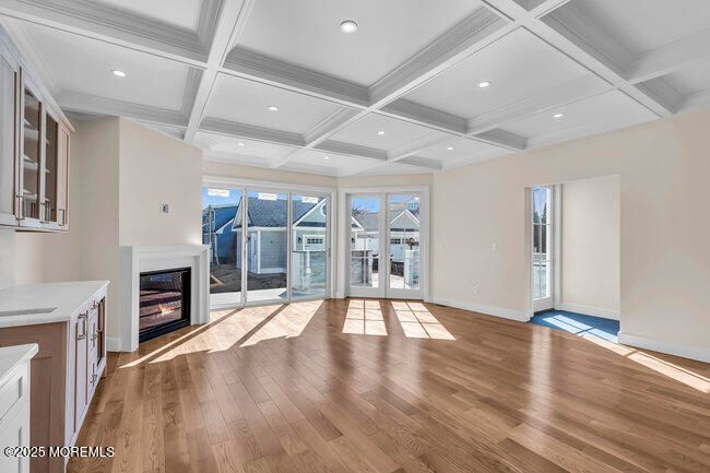 Empty room, Fireplace, Interior, Recessed Lighting, Wood Texture Flooring
