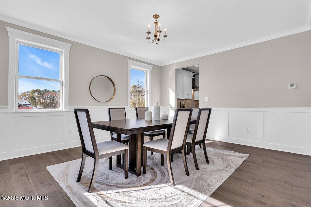 Chandelier, Dining room, Interior, Wood Texture Flooring