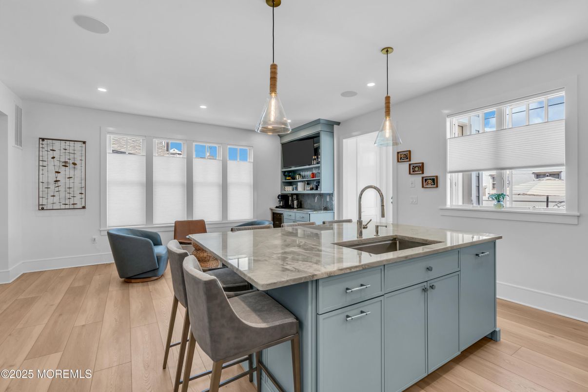 Interior, Kitchen, Pendant Lights, Recessed Lighting, Wood Texture Flooring
