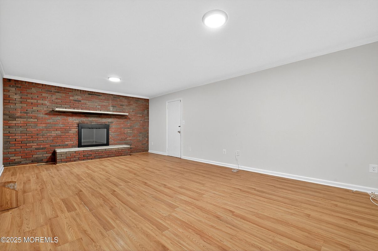 Empty room, Fireplace, Interior, Stone Walls, Wood Texture Flooring