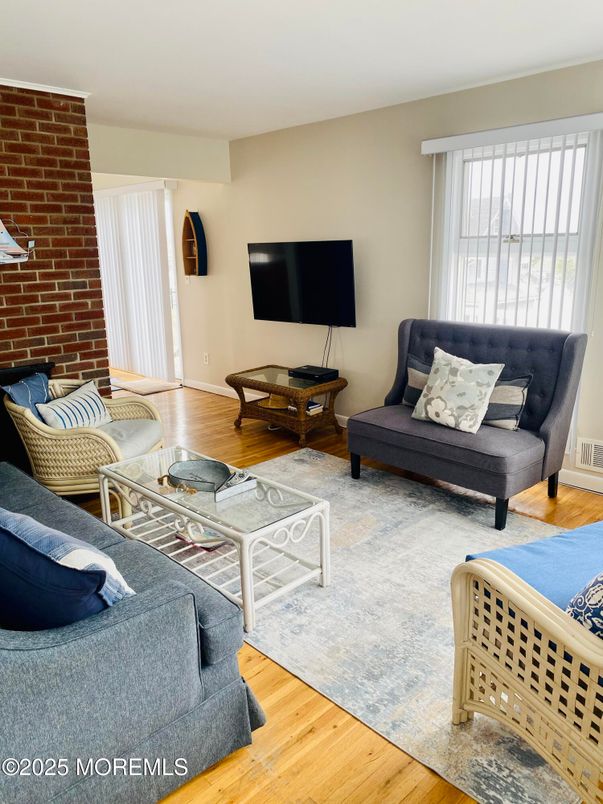 Interior, Living room, Stone Walls, Wood Texture Flooring