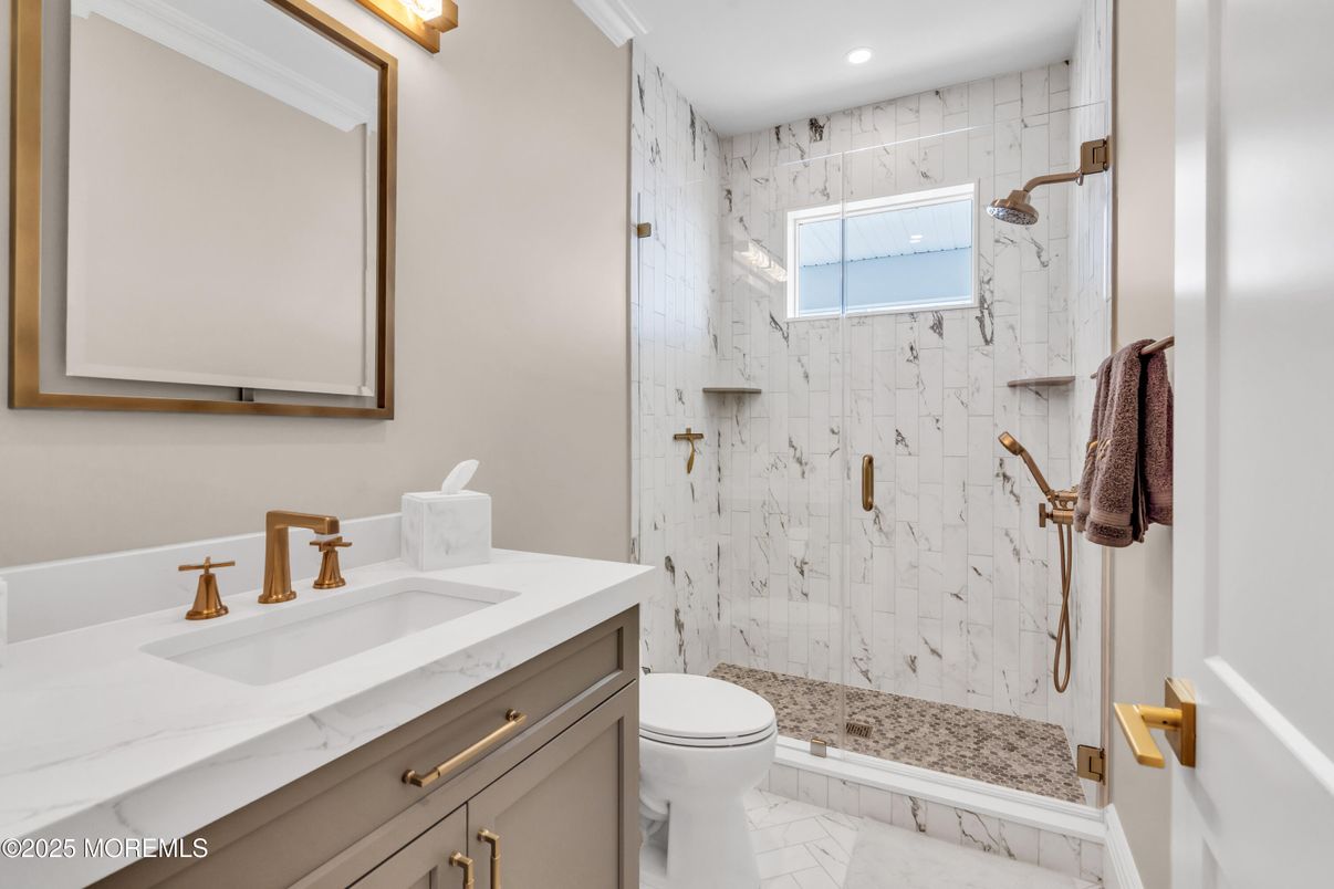 Bathroom, Glass Shower, Interior, Marble, Marble Walls, Recessed Lighting