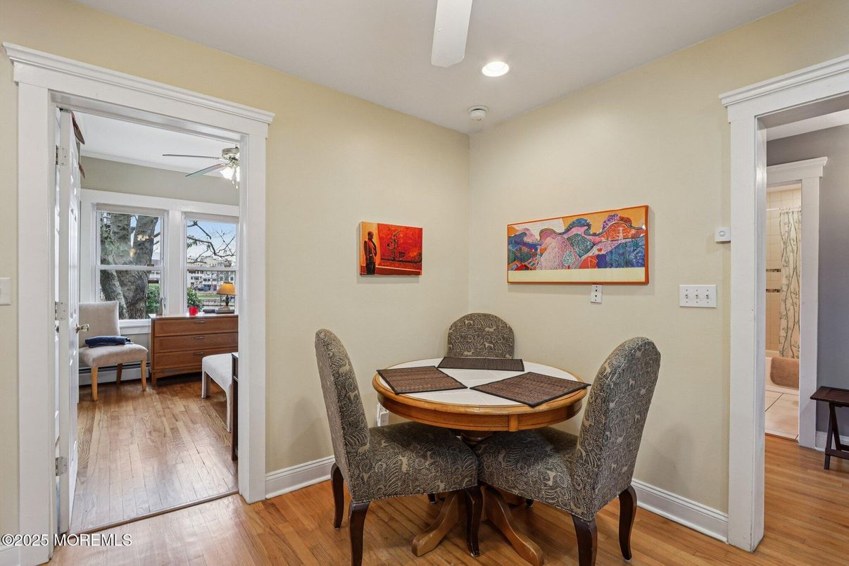 Dining room, Interior, Recessed Lighting, Wood Texture Flooring