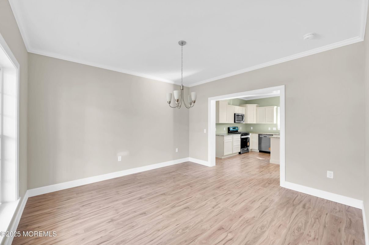 Chandelier, Empty room, Interior, Kitchen, Wood Texture Flooring