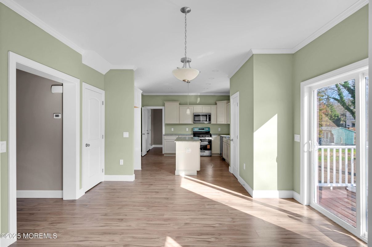 Interior, Kitchen, Pendant Lights, Stainless Steel Appliances, Wood Texture Flooring