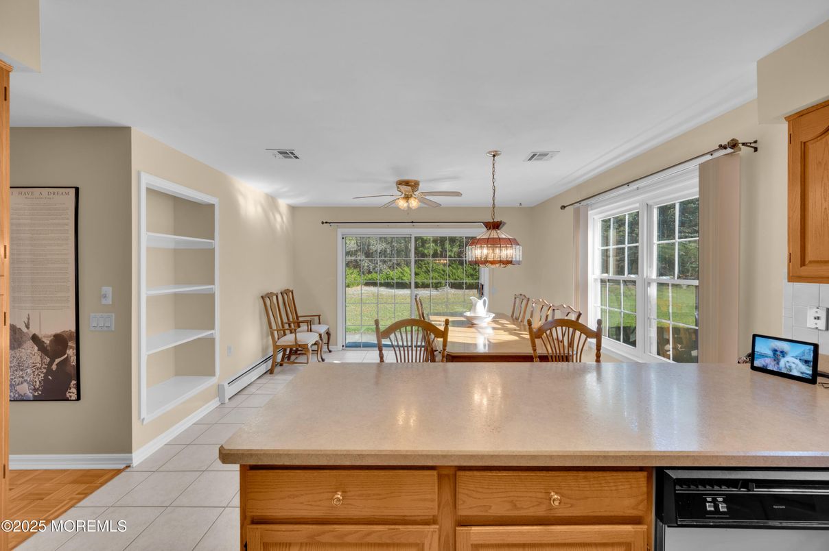 Dining room, Interior, Pendant Lights, Wood Texture Flooring
