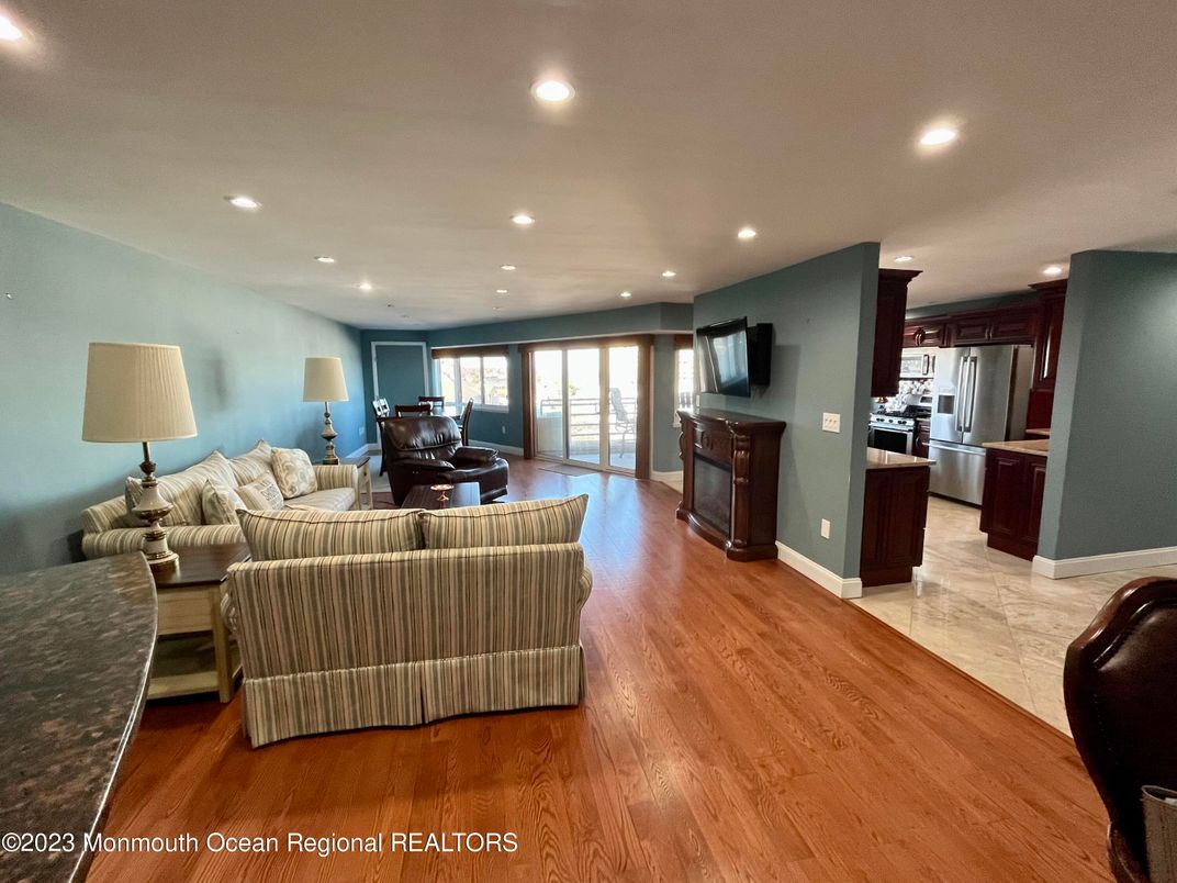 Interior, Kitchen, Living room, Recessed Lighting, Stainless Steel Appliances, Wood Texture Flooring