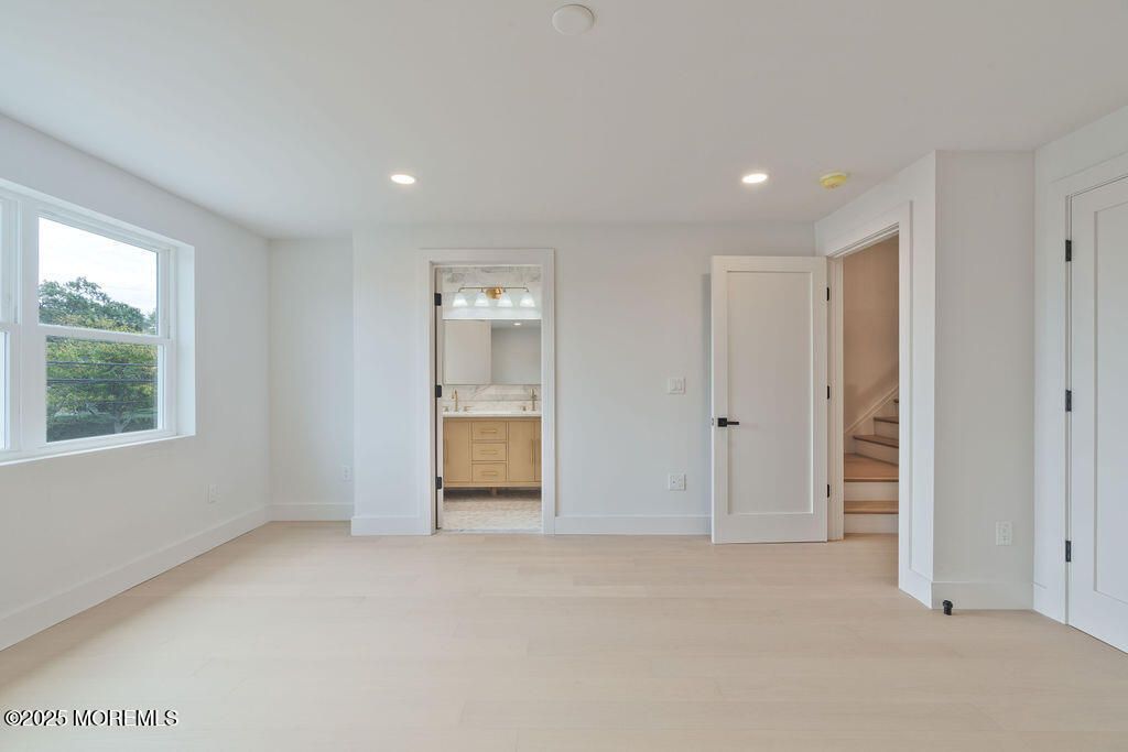 Bathroom, Empty room, Interior, Recessed Lighting, Wood Texture Flooring