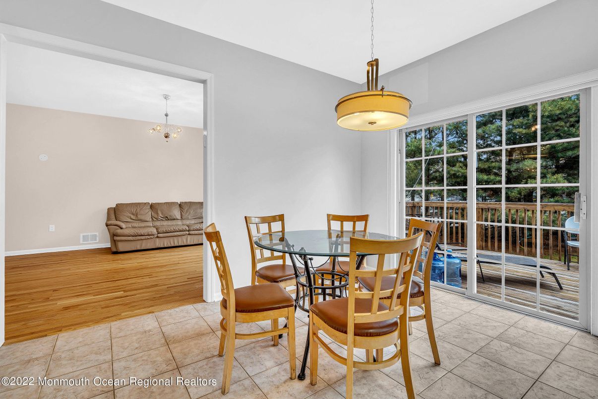 Dining room, Interior, Pendant Lights, Wood Texture Flooring