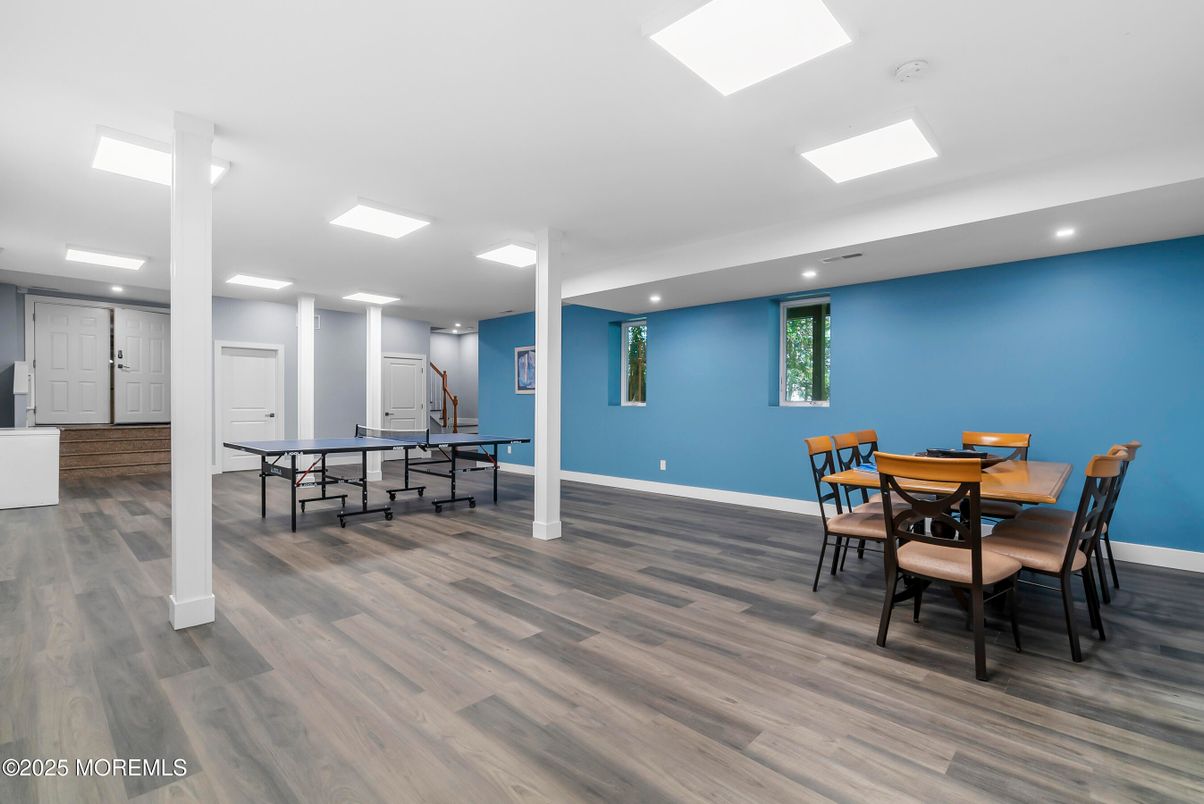 Dining room, Game Room, Interior, Recessed Lighting, Wood Texture Flooring