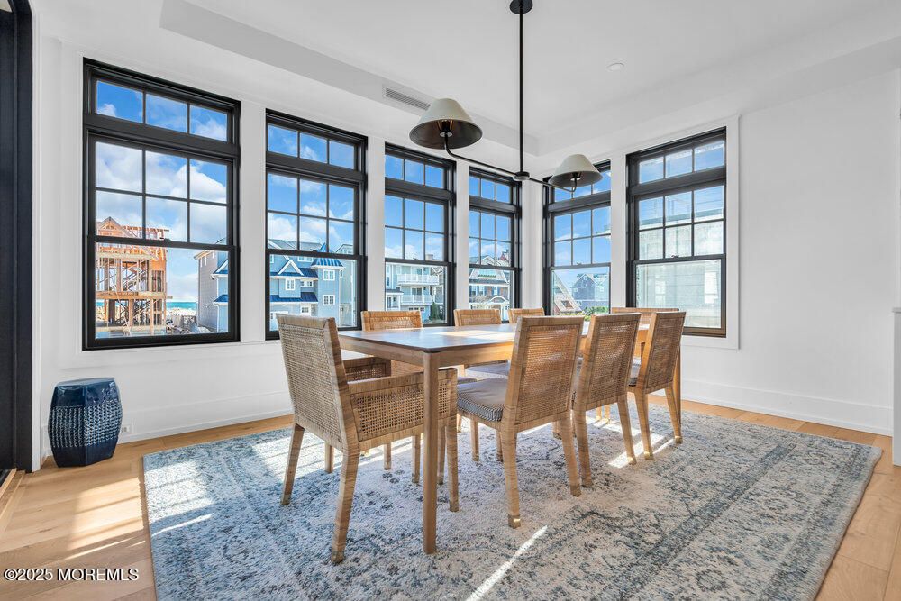 Dining room, Interior, Pendant Lights, Wood Texture Flooring