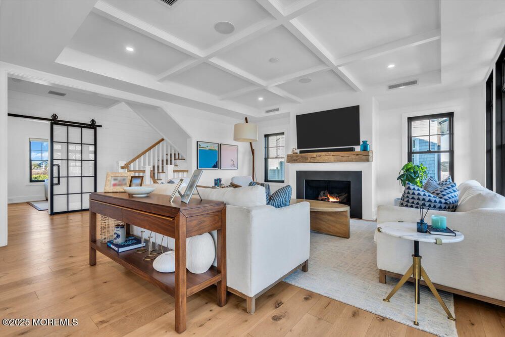 Fireplace, Interior, Living room, Piano, Recessed Lighting, Wood Texture Flooring