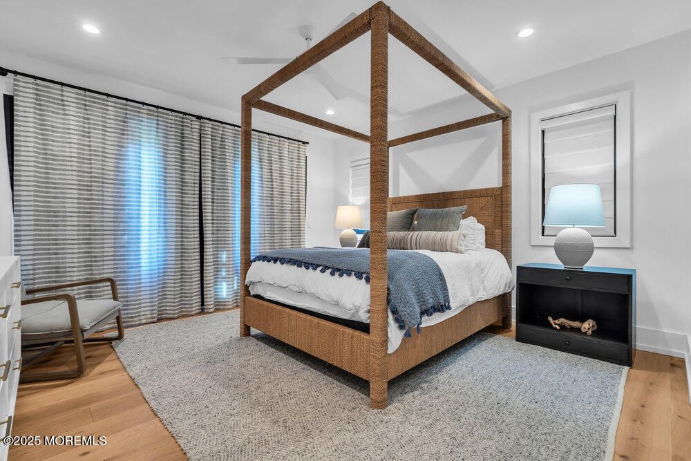 Bedroom, Fireplace, Interior, Recessed Lighting, Wood Texture Flooring