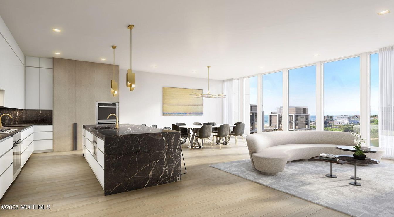 Dining room, Interior, Kitchen, Pendant Lights, Recessed Lighting, Wood Texture Flooring