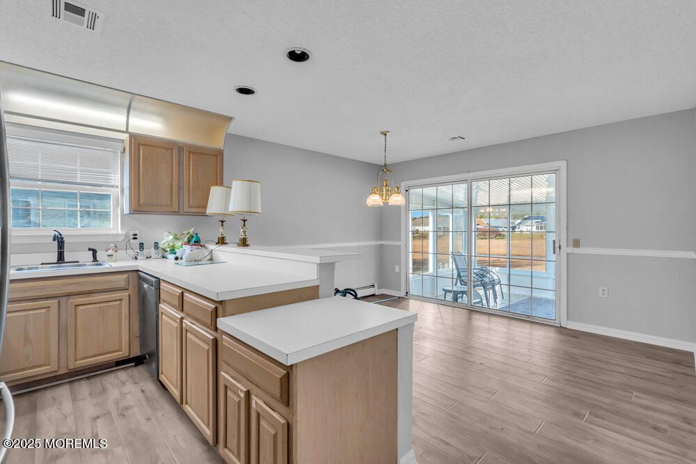 Interior, Kitchen, Pendant Lights, Recessed Lighting, Wood Texture Flooring