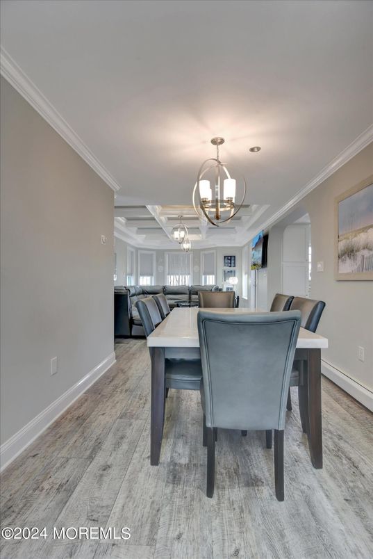 Chandelier, Dining room, Interior, Wood Texture Flooring