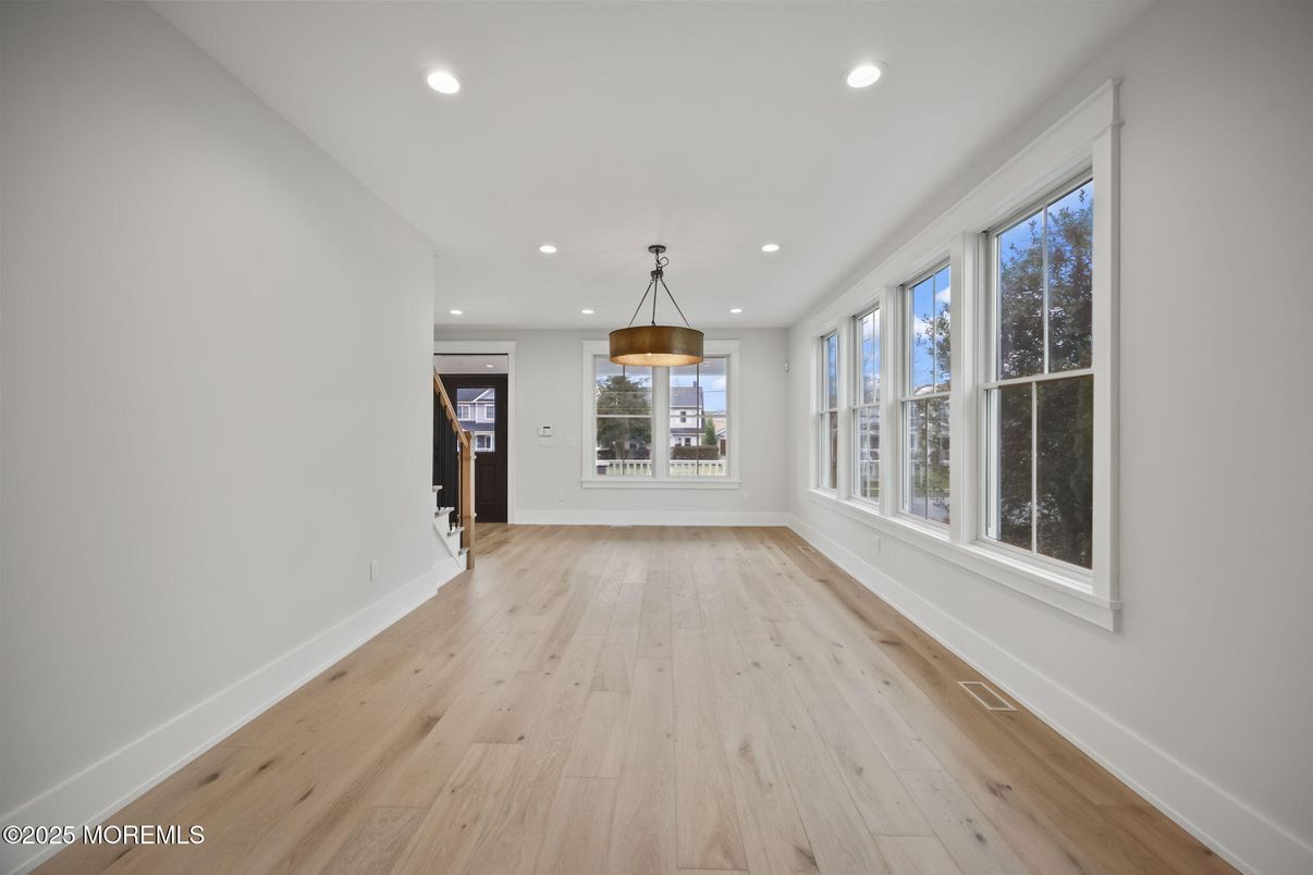 Empty room, Interior, Pendant Lights, Recessed Lighting, Wood Texture Flooring