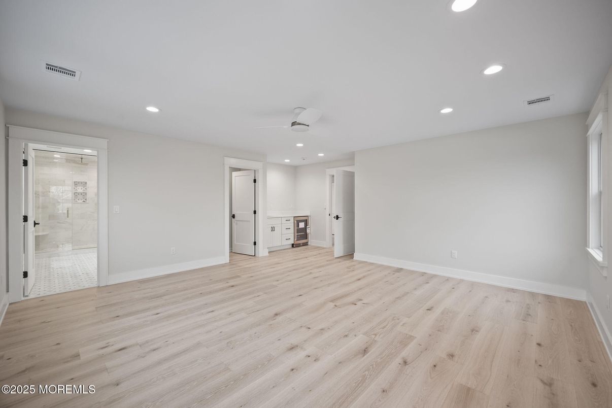 Bathroom, Empty room, Interior, Recessed Lighting, Wood Texture Flooring