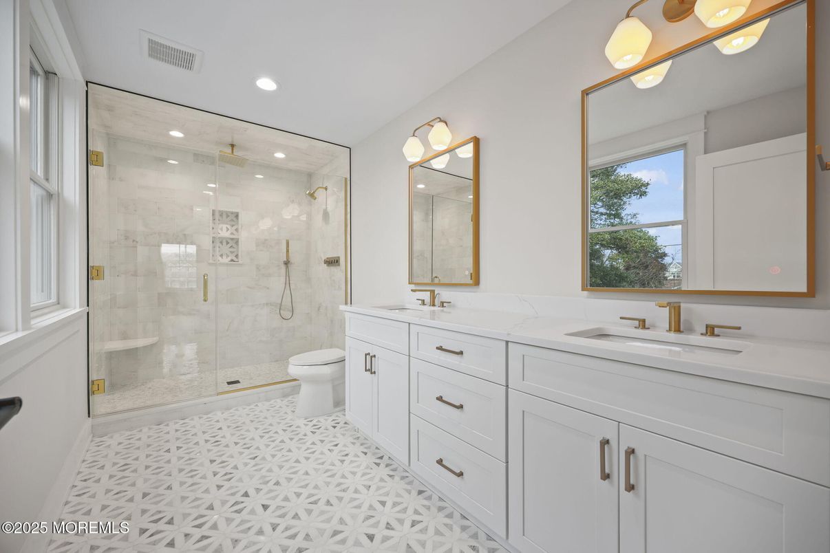 Bathroom, Dual Sink Vanities, Glass Shower, Interior, Recessed Lighting