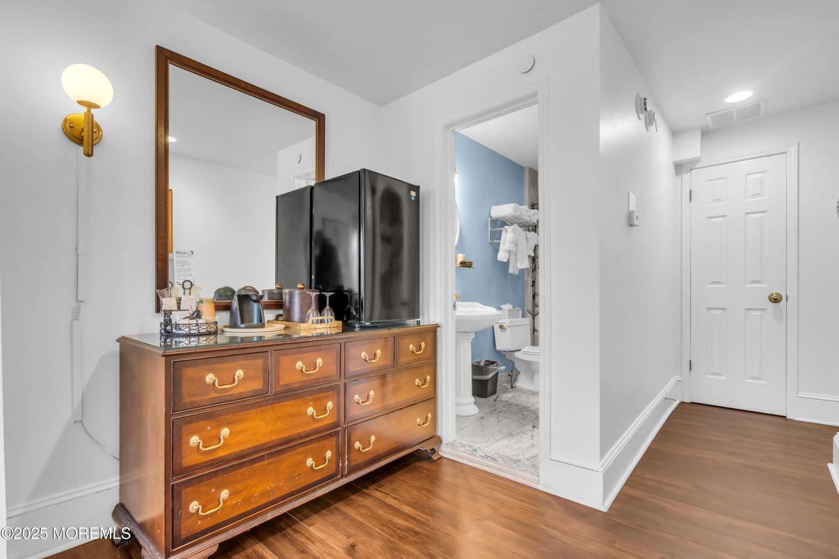 Bathroom, Interior, Marble, Recessed Lighting, Wood Texture Flooring