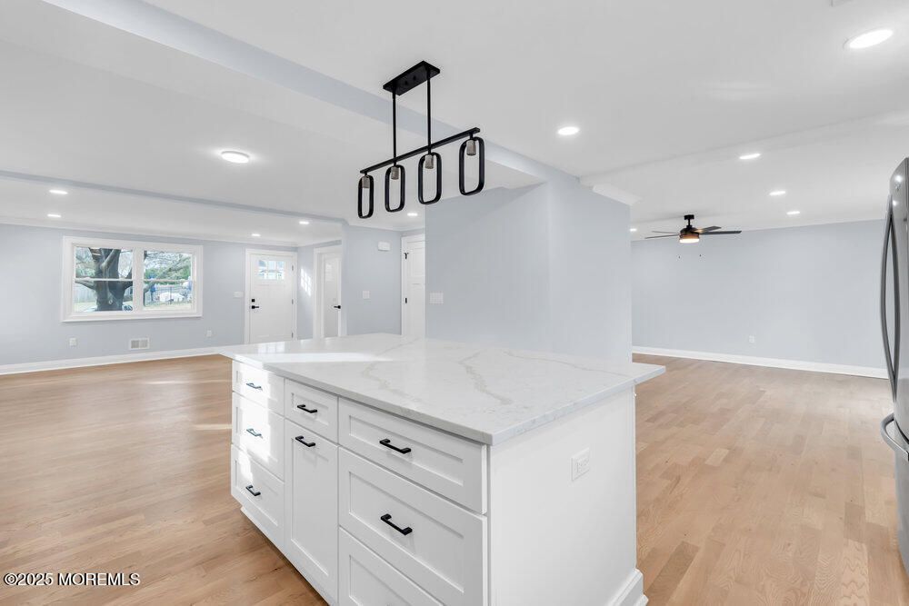 Interior, Kitchen, Pendant Lights, Recessed Lighting, Wood Texture Flooring
