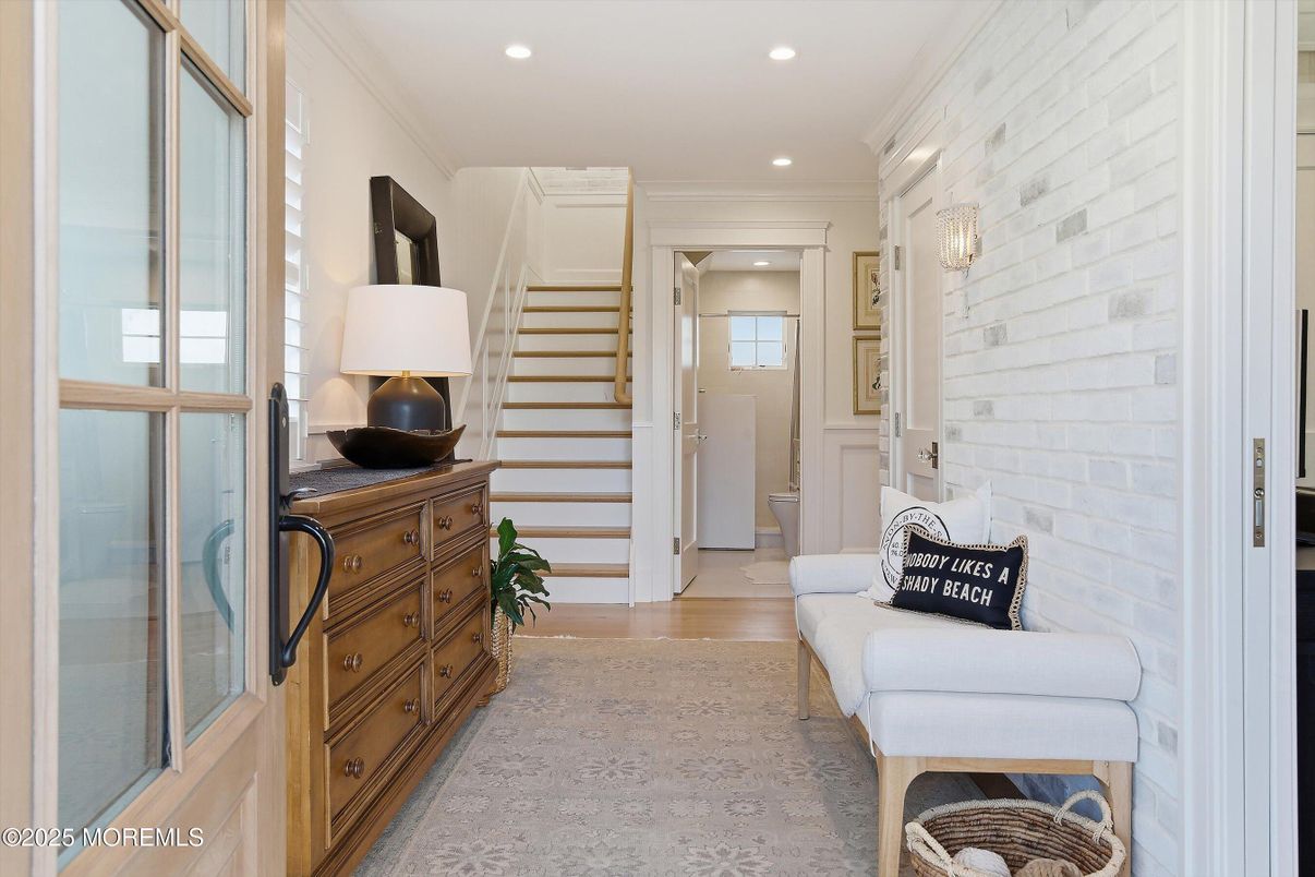 Interior, Recessed Lighting, Stone Walls, Wood Texture Flooring