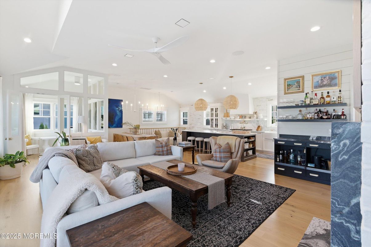 Dining room, Interior, Kitchen, Living room, Pendant Lights, Recessed Lighting, Wood Texture Flooring