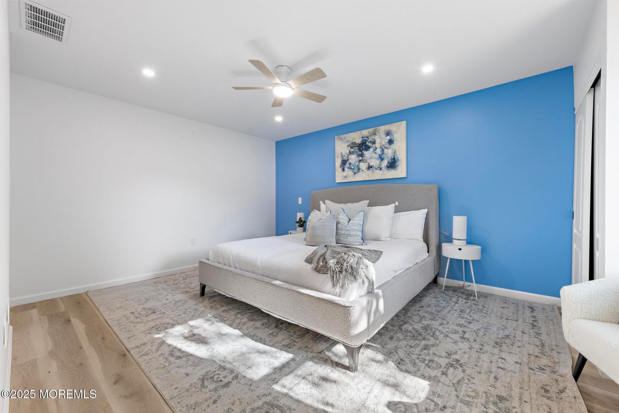 Bedroom, Interior, Recessed Lighting, Wood Texture Flooring